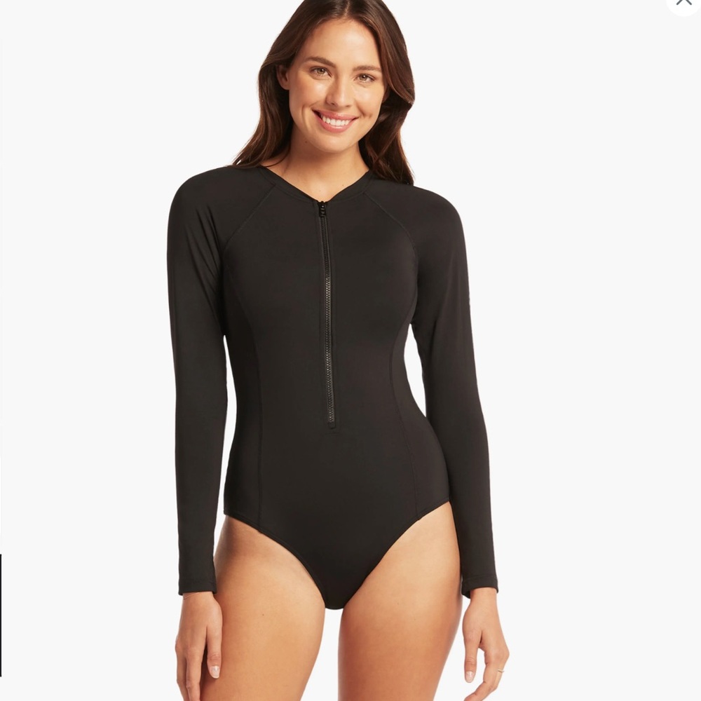 Michael Kors Long Sleeve One Piece Full Zip Swimsuit Bathing